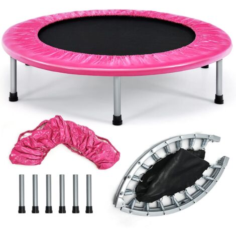 GOPLUS Mini Trampoline Fitness Pliable Charge 150KG,Trampoline de Sport Silencieux pour Intérieur avec Tapis de Sécurité,pour Adultes et Enfants