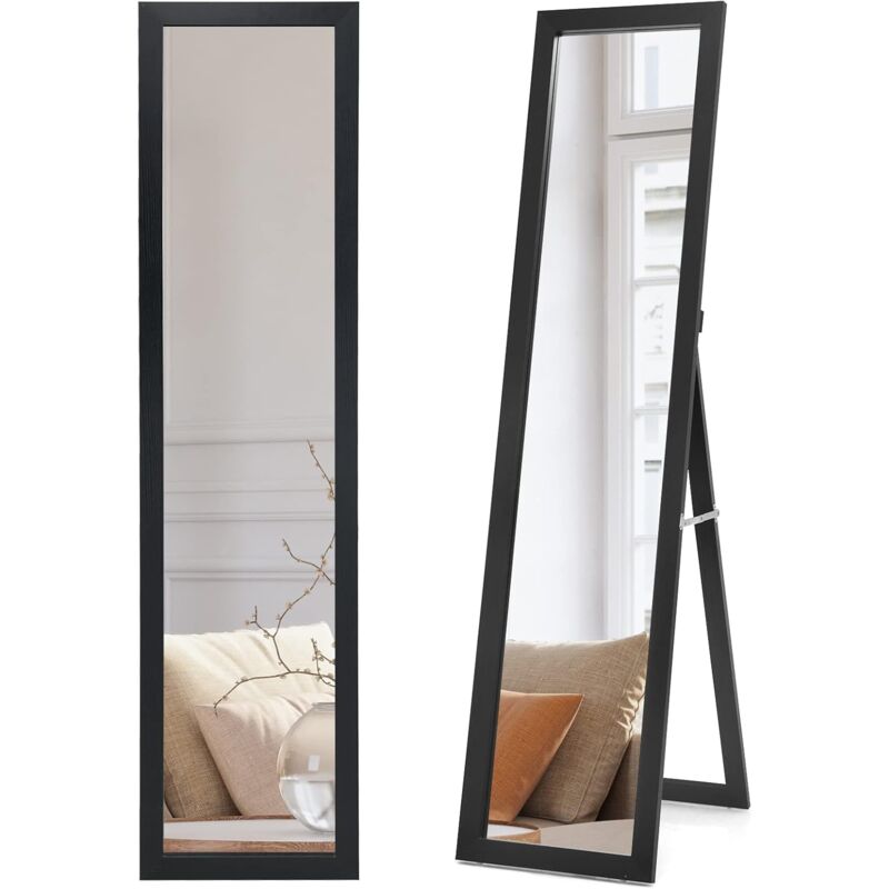 Goplus - Miroir 2 en 1 Mural sur Pied, hd Miroir avec Cadre de Style Moderne, Psyché 147 x 29 cm, sur Toute La Longueur, Idéale pour Votre Vestibule