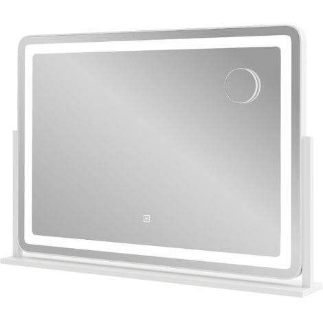 GOPLUS Miroir Coiffeuse 80 x 55 CM avec Lumière LED, 3 Modes d'Éclairage, Réglage Continu de Luminosité, Miroir Grossissant de Table avec Bouton Tactile & Rotation à 360°, Style Moderne