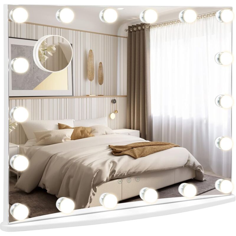 Goplus - Miroir de Coiffeuse avec Lumières, Grand Miroir de Maquillage avec 18 Ampoules led à Intensité Variable, 62,5L x 51l cm
