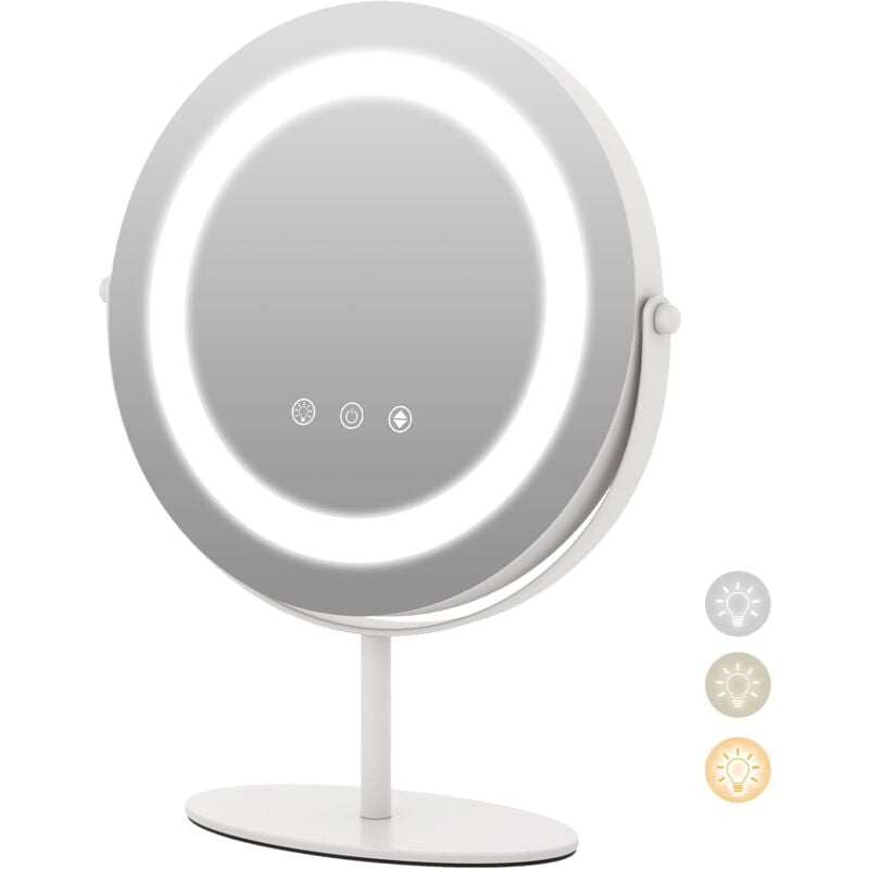 Miroir de Maquillage Pivotant 360°,3 Couleurs et Luminosité Réglables, Contrôle Tactile (φ25cm Base Haute) - Goplus