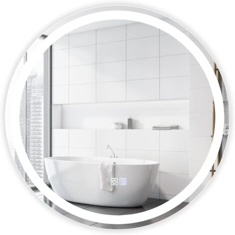 GOPLUS Miroir de Salle de Bain LED, Miroir Mural avec 3 Couleurs de Lumière & Luminosité Réglable, Miroir de Coiffeuse LED avec Fonction de Désembuage, 60 x 60 x 3,5 cm