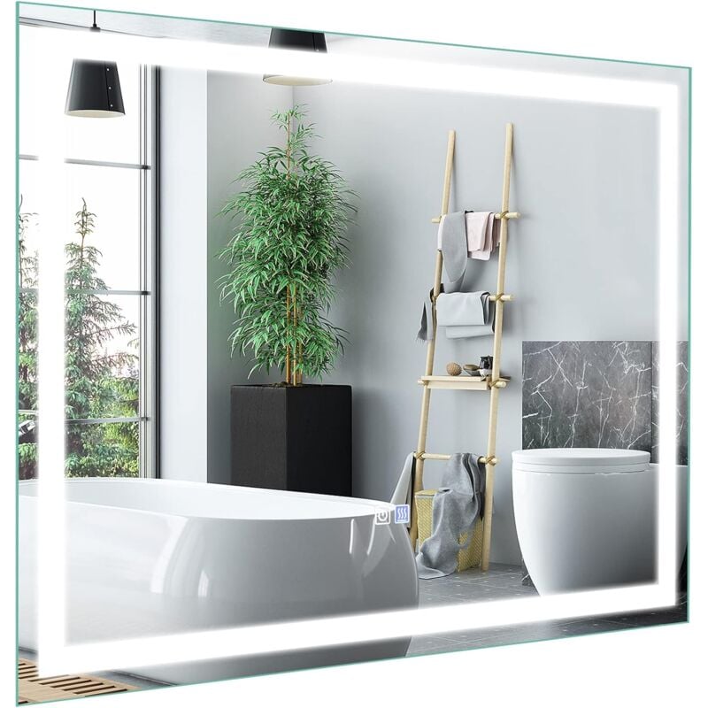 Goplus - Miroir de Salle de Bain led, Miroir Mural avec 3 Couleurs de Lumière & Luminosité Réglable, Miroir de Coiffeuse led avec Fonction de