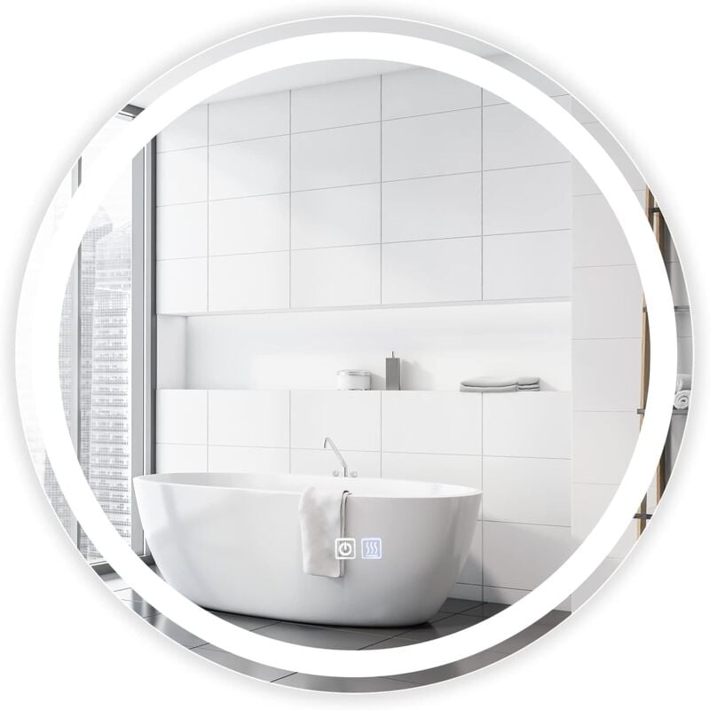 Goplus - Miroir de Salle de Bain led, Miroir Mural avec 3 Couleurs de Lumière & Luminosité Réglable, Miroir de Coiffeuse led avec Fonction de