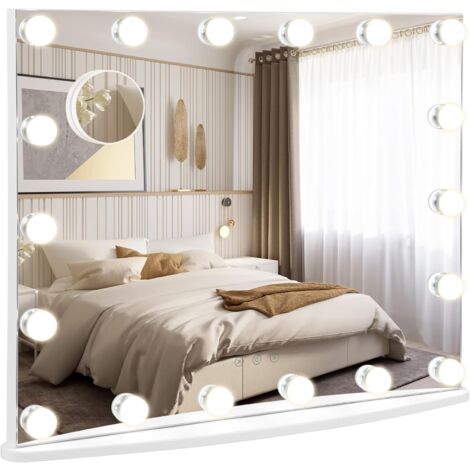 Goplus – Miroir lumineux de salle de bain 62,5 x 51 cm – 18 ampoules LED à intensité variable – Miroir de grossissement 3X – Écran tactile intelligent