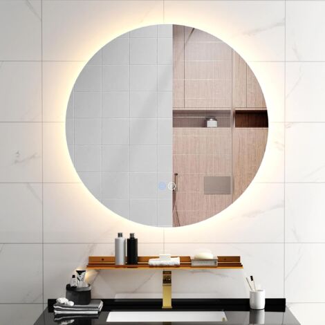 GOPLUS Miroir Mural de Salle de Bain, Bandes Lumineuses, 2 Boutons Tactiles Intelligents, Mode d'Éclairage Réglable, Fonction de Désembuage, 70 x 50cm (Rond)