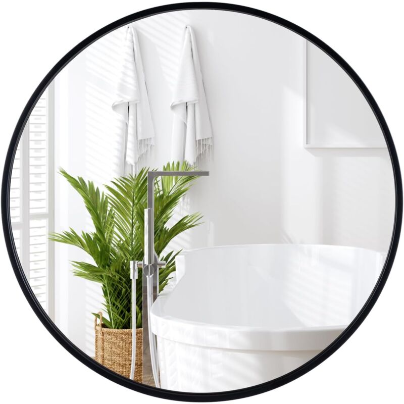 Goplus - Miroir Mural de Salle de Bain, Cadre en Métal, Verre Argenté, Film Antidéflagrant, Miroir Rond de 61CM pour la Décoration, Noir