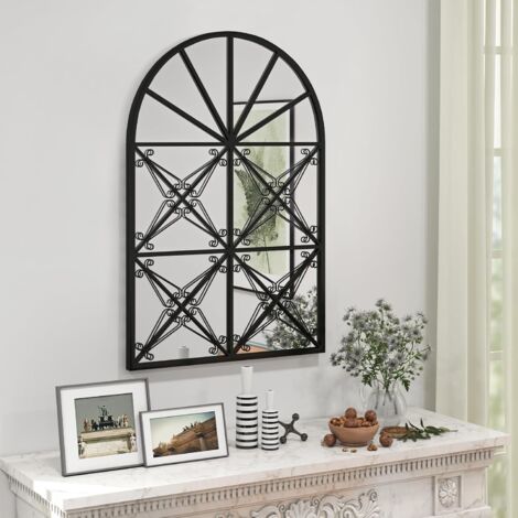 GOPLUS Miroir Mural Décoratif en Forme d'arc, 87X58 CM, Grand Miroir de Fenêtre à Suspendre, avec Cadre en Métal, pour Chambre, Salle de Bain, Entrée, Salon