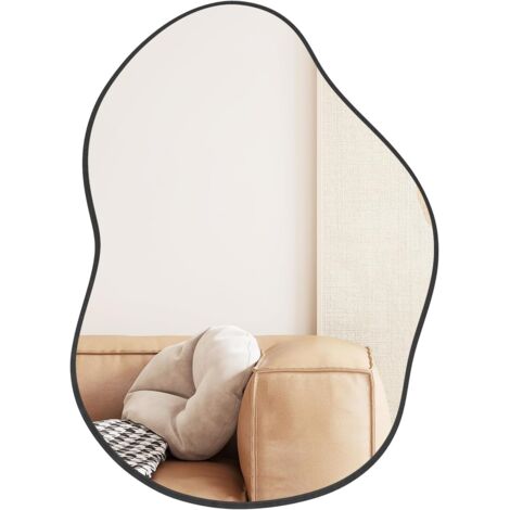 GOPLUS Miroir Mural Décoratif, Miroir en Forme Irrégulière avec Réflexion HD Claire, Cadre en Bois 2 Méthodes de Suspension pour Entrée, Salon(Or,78 x 56,5cm) (Noir)