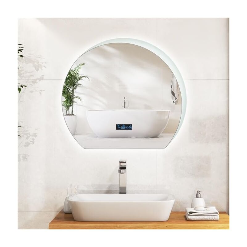 Goplus - Miroir Mural Demi-Lune pour Salle de Bain, Cadre en Aluminium, Miroir de Maquillage avec Verre Anti-Éclats hd pour Salle de Bain,