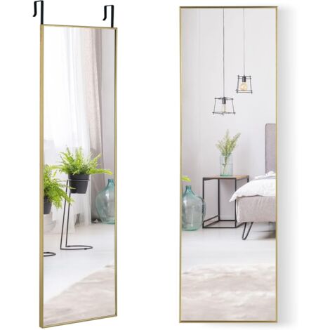 Goplus – Miroir mural plein longueur 120 x 37 cm – Verre renforcé antidéflagrant – Cadre aluminium doré – Installation murale ou sur porte