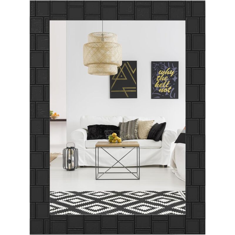 Goplus - Miroir Mural Rectangulaire 80 x 60 Cm (l x l) avec Cadre en Bois d'Hévéa Naturel, Crochets Métalliques, Montage Vertical et Horizontal,