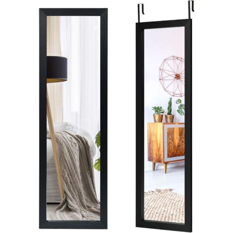 GOPLUS Miroir Pleine Longueur Carré, Psyché Longue Debout Miroir Chambre, Miroir Dressing Miroir,Miroir Mural Cadre en Fer,Miroir Mural Suspendu avec 2 Crochets 120x37CM (Noir)