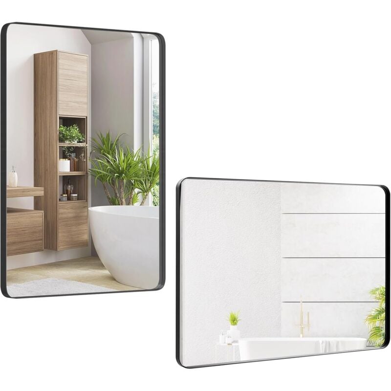 Miroir pour Salle de Bain 76x56 cm, Miroir de Courtoisie Rectangulaire, Cadre en Métal, Coins Arrondis (Horizontal/Vertical) - Goplus