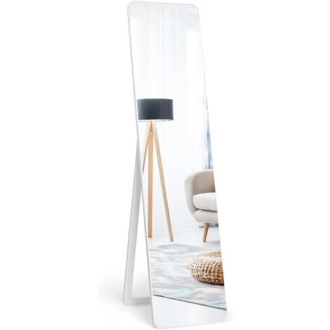 Goplus – Miroir sur pied 37x155cm – Cadre en bois massif – Support U pour installation murale ou debout – Blanc moderne pour chambre et salle de bain