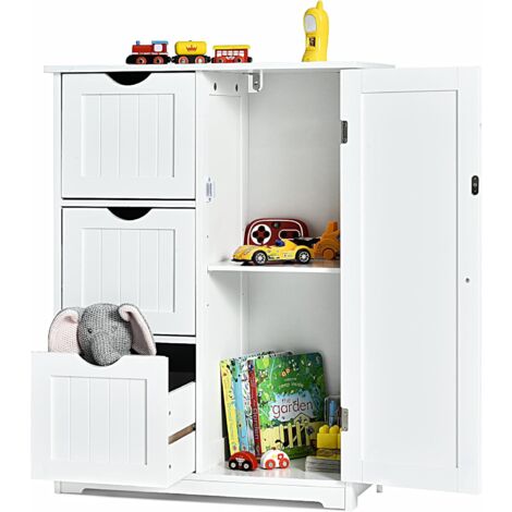 GOPLUS Mobile con Cassetti in legno, 3 Cassetti e un Scomparto, Dispositivo Antiribaltamento, Struttura Stabile, Aspetto Classico, 60 x 30 x 81 cm (Bianco)