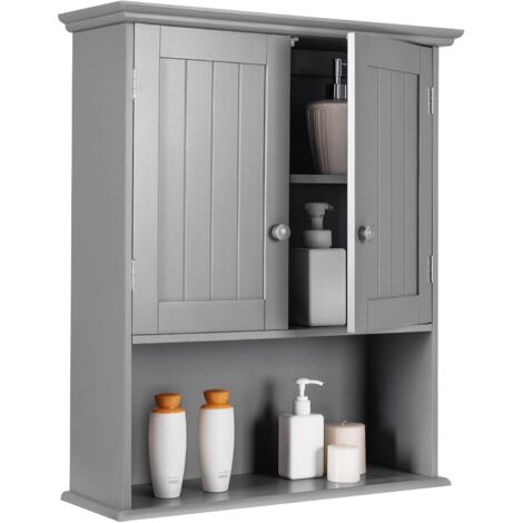 GOPLUS Mobile da Bagno Mobile da Cucina Armadietto Arredo a Parete in Legno, 60 x 20 x 70,5cm (Grigio)