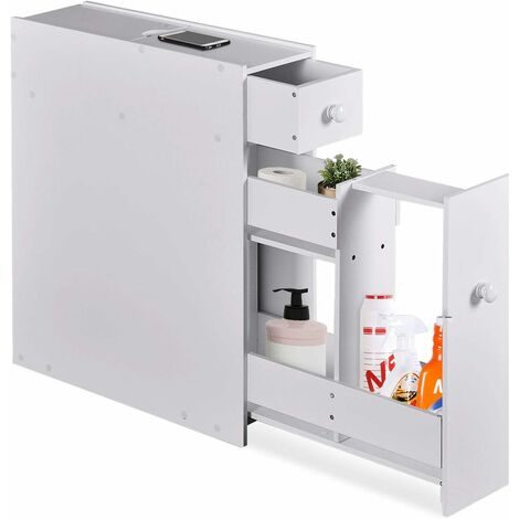 GOPLUS Mobile da Bagno Salvaspazio con cassetti, Portaoggetti da Cucina in Legno Armadietto da Cucina 58x48,5x16 cm (Bianco)