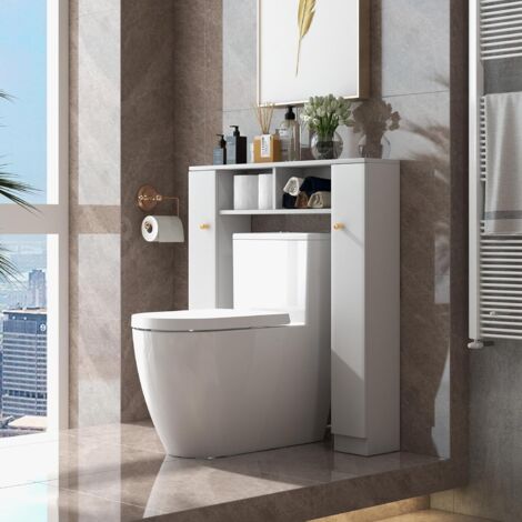 GOPLUS Mobile da Bagno Sopra il WC, Armadietto da Bagno Autoportante con Doppie Ante, 2 Scomparti Aperti e 4 Ripiani Regolabili, Mobile Salvaspazio per Bagno (Bianco)