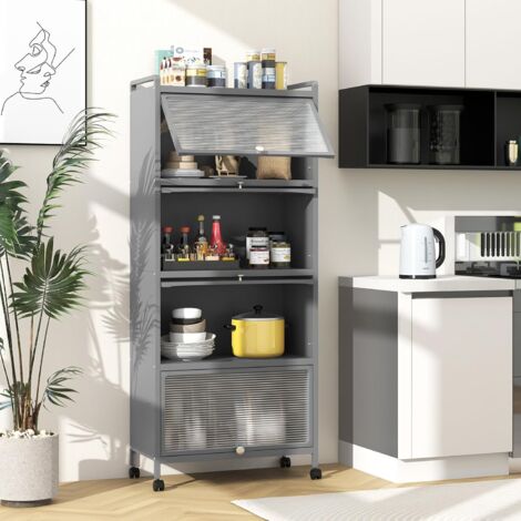 GOPLUS Mobile Microonde a 5 Livelli, Carrello da Cucina con Ruote, Scaffale con Doppio Dispositivo Anti-Ribaltamento, per Soggiorno, Studio, Cucina, Sala da Pranzo, 60 x 32 x 154 cm (Grigio)