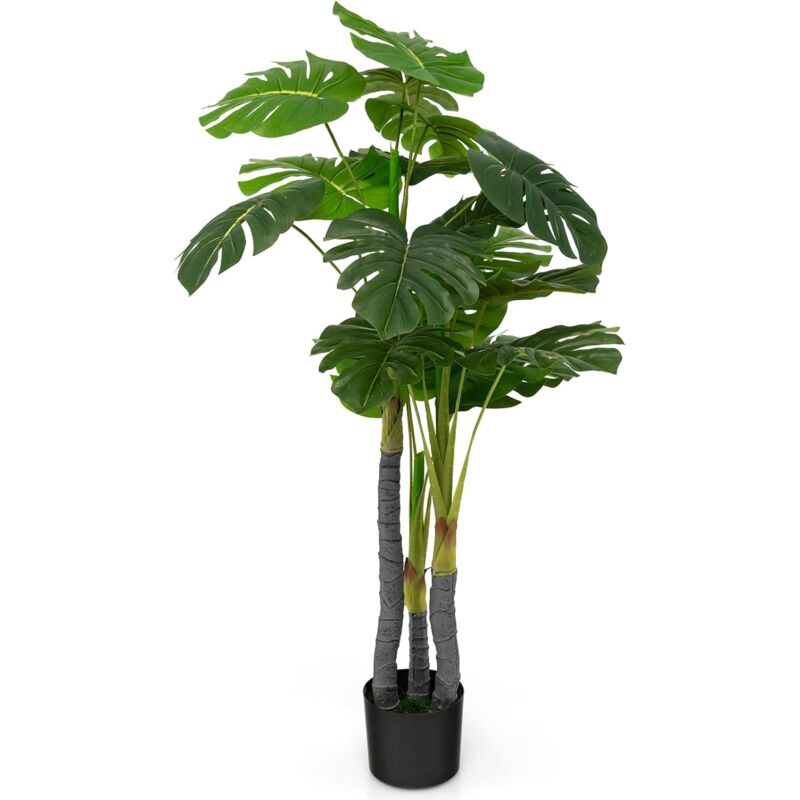 Goplus - Monstera Artificiel de 121,9 cm, Plante Faux Monstera Deliciosa avec 20 Grandes Feuilles, 3 Troncs et Mousse Réaliste, Plante Décorative à
