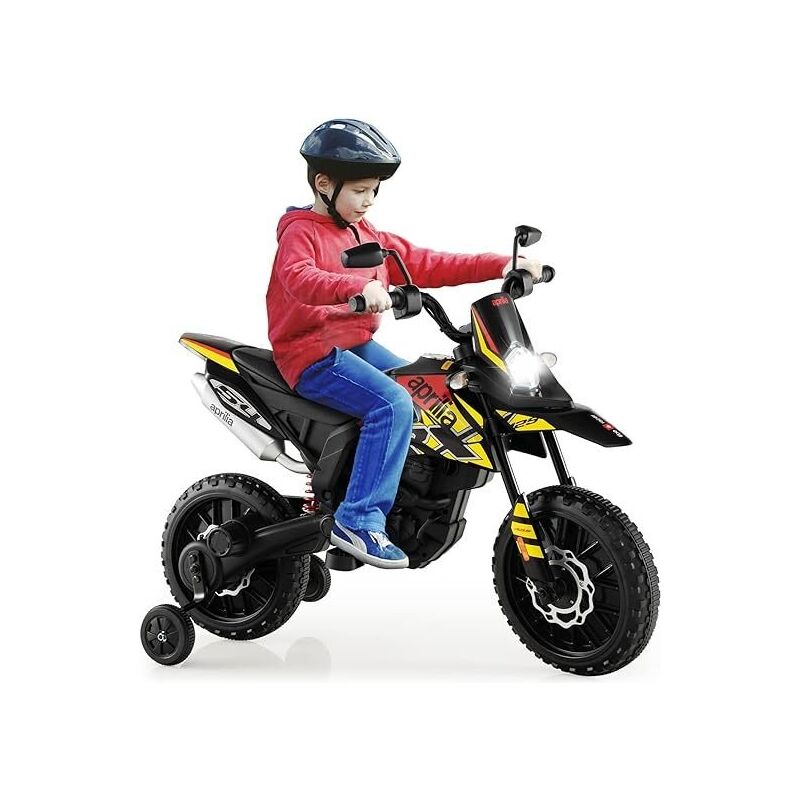 Moto Électrique pour Enfants 3-8 Ans avec 2 Roues d'Entraînemen,Phare,12V avec Musique,Charge 30kg,Noir - Goplus