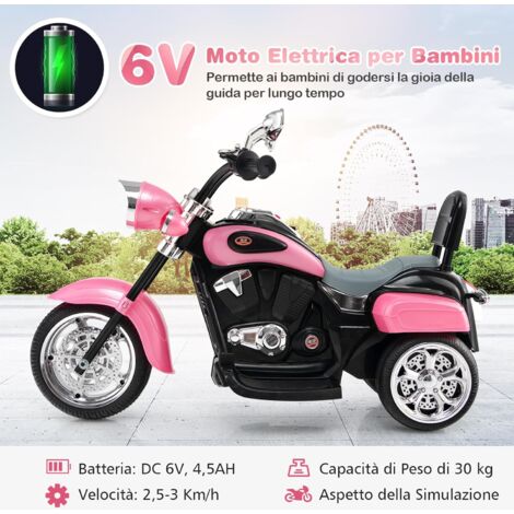 GOPLUS Moto Giocattolo per Bambini, Struttura Stabile con 3 Ruote, Velocità di 2,5-3 km/h, con Una Batteria Ricaricabile, Materiale Sicuro ed Ecologico, Adatto a Bambini più di 3 Anni (Rosa chiaro)