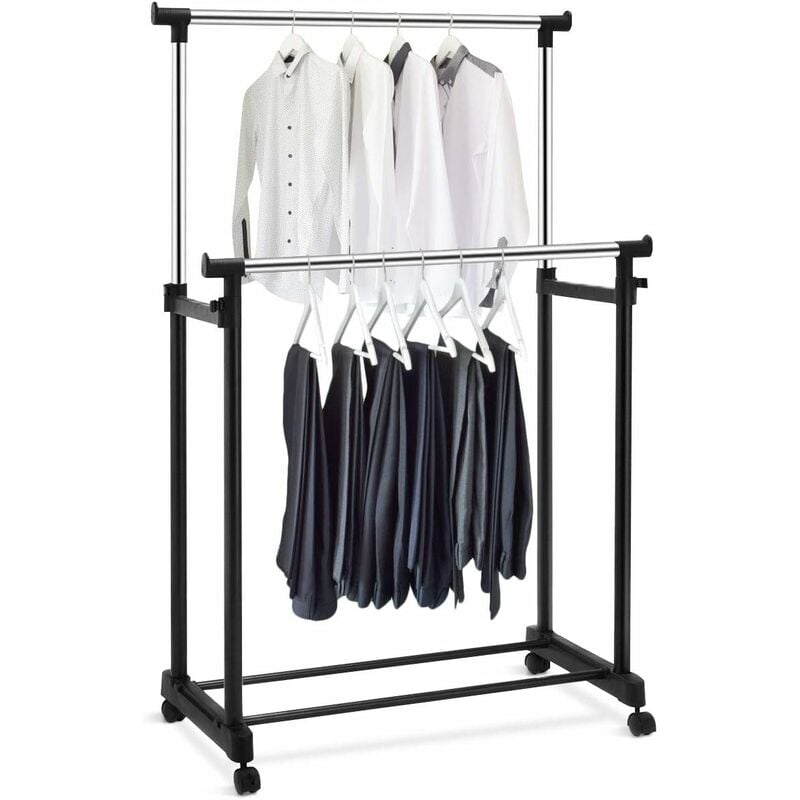 Multifonctionnel Porte-Manteau, Portant Support a Vetements, Portant Penderie Vestiaire Mobile sur roulettes avec 2 Vetement Etageres,Noir - Goplus