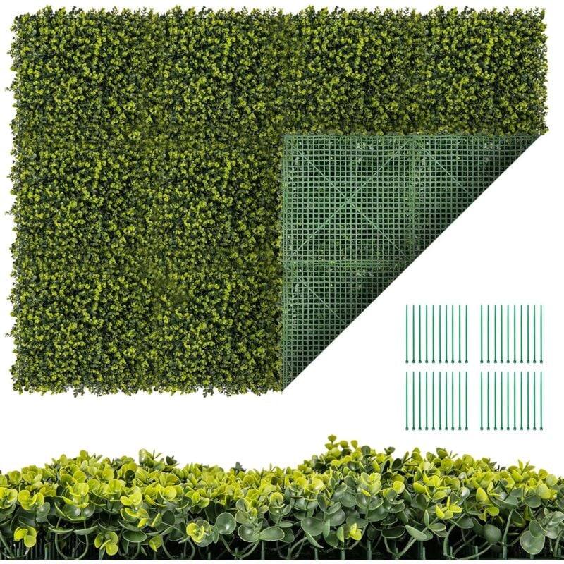 GOPLUS Mur Végétal Artificiel, Plante Artificielle en Herbe, 12 Pièces Panneau de Haie Carré, 50 x 50 CM, Fausse Plante Décoration pour Interieur