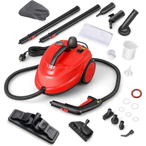 GOPLUS Nettoyeur Vapeur, 16 Accessoires, Pression 4 Bar Puissance 2000W avec Réservoir d'Eau 1,5L, Temps de Chauffe 5-6 Min, Balai Vapeur pour Tapis, Fenêtre, Verre et Rideau (Rouge,16 Accessoires)