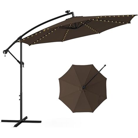 GOPLUS Ombrellone da Giardino, Ø3 M x 2,45 M, con Luci Solari, Angolo Regolabile