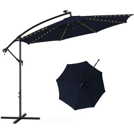 GOPLUS Ombrellone da Giardino, Ø3 M x 2,45 M, con Luci Solari, Angolo Regolabile