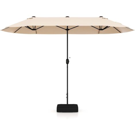 GOPLUS Ombrellone da Giardino 4 x 2 m, Ombrellone Doppio da Mercato con Manovella e Ventilazione, Ombrellone da Tavolo Extra Grande per Area Piscina, Terrazzo e Cortile, Base Inclusa