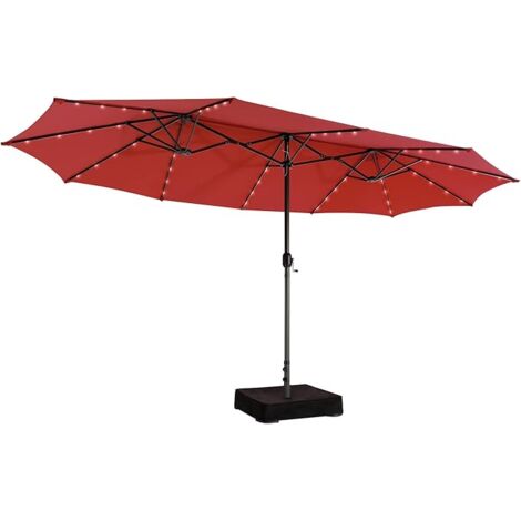 GOPLUS Ombrellone da Giardino Doppio Lato da 470cm con Pannello Solare Auto-caricante e 48 Luci Solari, Ombrellone da Mercato Extra-Large con Manovella e Base