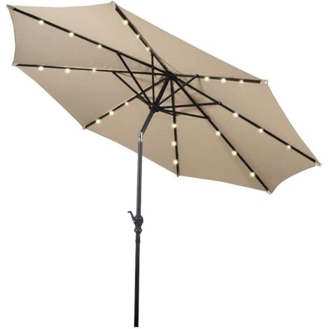 GOPLUS Ombrellone da Giardino Spiaggia con LED Luci Ø300 cm, Protezione Solare e Impermeabile, Beige