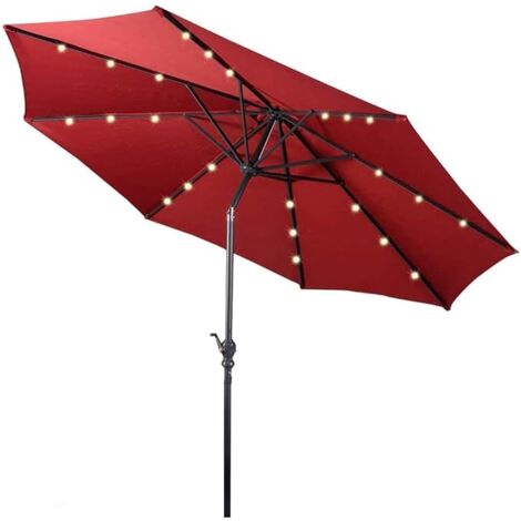 GOPLUS Ombrellone da Giardino Spiaggia con LED Luci Ø300 cm, Protezione Solare e Impermeabile, Rosso