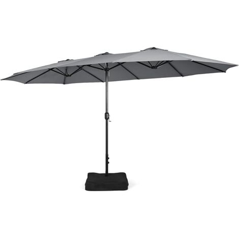GOPLUS Ombrellone da Patio Grande con Base, Ombrellone doppio da Esterno 451,5 x 264 cm con 12 Costole Robuste, Aperture per la Ventilazione, Base con Sacchi di Sabbia