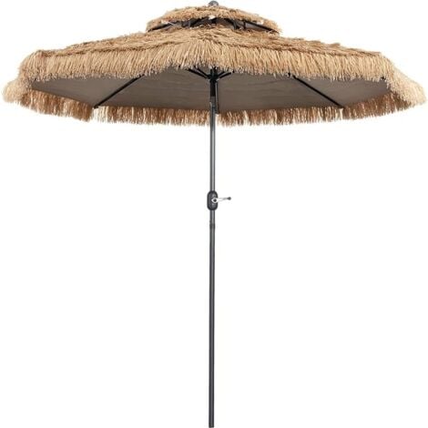 GOPLUS Ombrellone in Paglia, Doppia Strato, Struttura Stabile in Ferro e Antivento, Adatto per Spiaggia, Giardino, Design Moderno (3 M)