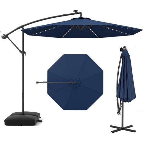 GOPLUS Ombrellone Inclinabile da Giardino, Ombrellone Pieghevole con Manovella, Ø3 M x 2,5 M, Blu