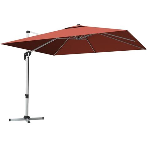 GOPLUS Ombrellone Laterale, Altezza e Angoli Regolabili, Ombrellone Impermeabile e Antivento con Base Stabile, per Giardino e Spiaggia, 300 x 300 cm x 270 cm, arancione