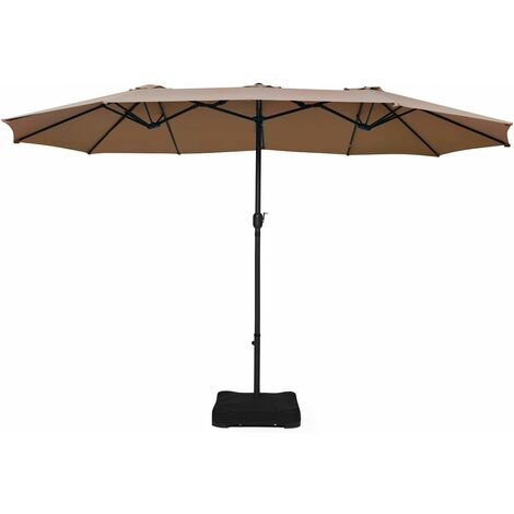 GOPLUS Ombrellone Parasole con Base Stabile, Ombrellone Doppio da Giardino, Ombrello Enorme, Facile da Utilizzare, Ombrellone Multifunzione, 270 x 460 x 245 cm (Marrone)