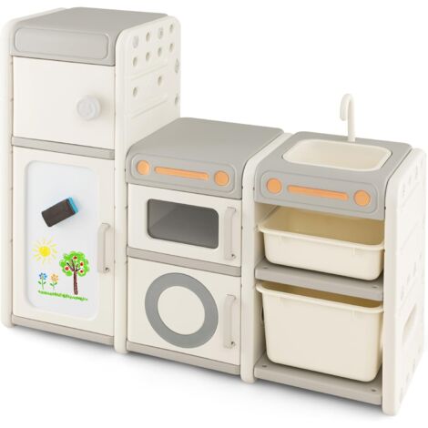 GOPLUS Organizzatore di Giocattoli per Bambini, Mobile da Archiviazione Polivalente con Armadi, Cassetti, Lavagna Magnetica, Lavandino Rimovibile e Rubinetto, per Soggiorno, Camera dei Bambini