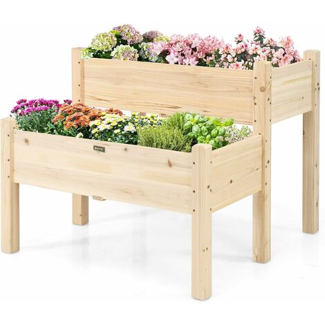 GOPLUS Orto urbano pensile tavolo porta piante per giardino, fioriera in legno, scomparto, aiuola a cassetta da balcone per erbe aromatiche, 85 x 86 x 72,5 cm, naturale