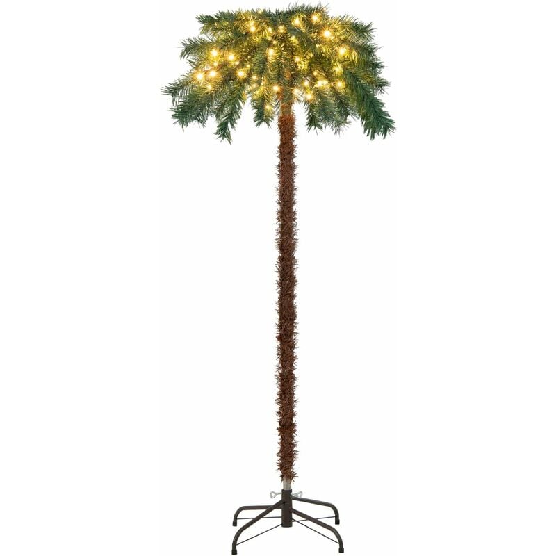 Palmier Artificiel Lumineux de 150 cm avec 63 Branches en pvc, Cocotier Artificiel de Noel avec 150 led Pre-Illumine, Arbre de Festival avec Support