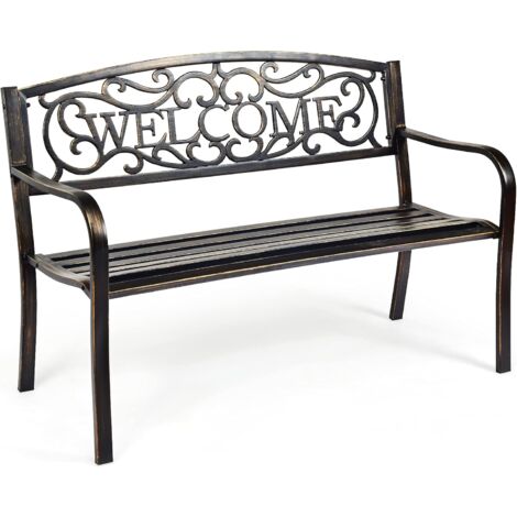 GOPLUS Panca da Giardino, Panchina Doppia in Ferro, Panchina per Parco, Sedia Panchina da Esterno, con Telaio in Metallo, con Schienale e Braccioli Massima Portata 320 kg (Bronzo)