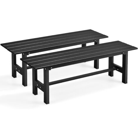 GOPLUS Panchina da Giardino 2 Posti, Panchina da Esterno con Seduta a Doghe in HDPE, Struttura in Metallo, Resistente alle Intemperie, Portata 300kg, per Cortile, Balcone, Parco (Nero)