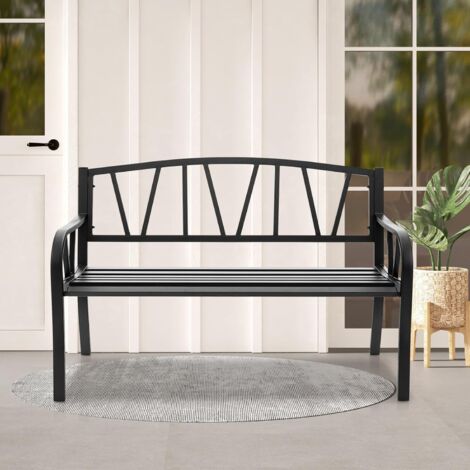 GOPLUS Panchina da Giardino a 2 Posti in Metallo, Panca da Patio con Braccioli e Schienale,Fino a 300 kg, per Parco, Balcone, Terrazza, Nero