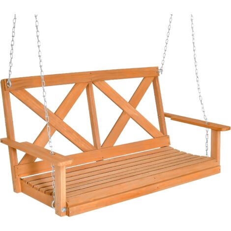 GOPLUS Panchina Oscillante in Legno a 2 Posti, Sedia Oscillante con Schienale Alto e Braccioli, Sedia Sospesa per Esterni con Catene Metalliche Regolabili, per Cortile/Terrazza/Giardino