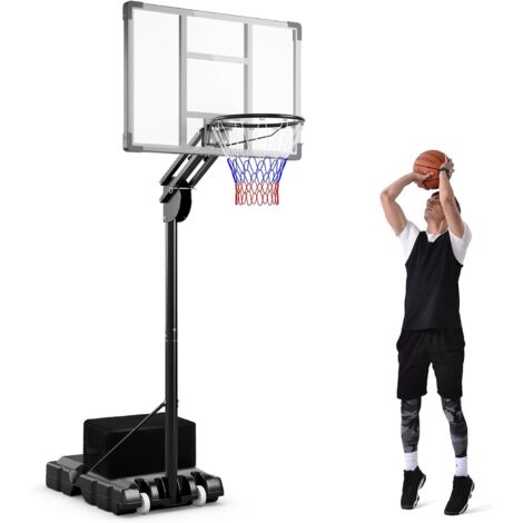 GOPLUS Panier de Basket-Ball Mobile, Hauteur Réglable 2,36 à 3,05m, Sac de Poids & Base Remplissable, 2 Roues, Panier de Basket Intérieur Extérieur pour Enfants, Adolescents, Adultes