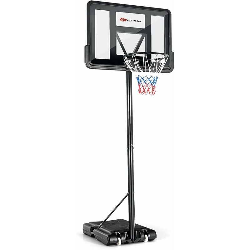 Goplus - Panier de Basket-Ball Portable Réglable en Hauteur de 1,3-3,05 m avec Filet, 2 Roues et Panneau Incassable de 110 cm, Noir